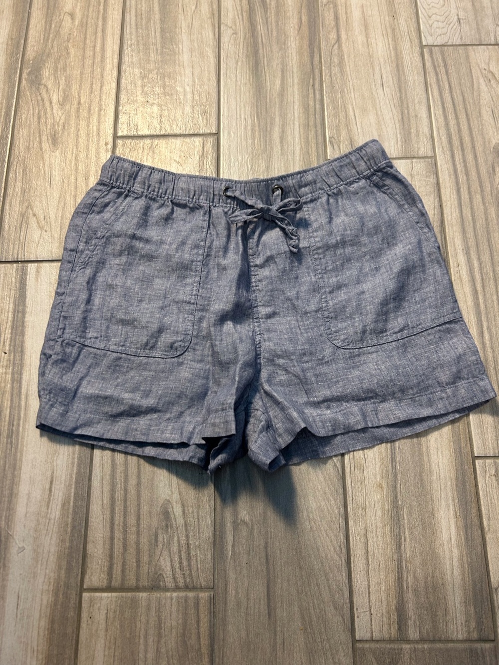 100% Linen Women’s Shorts Large Blue Elastic Drawstring Waist Comfort Breathable